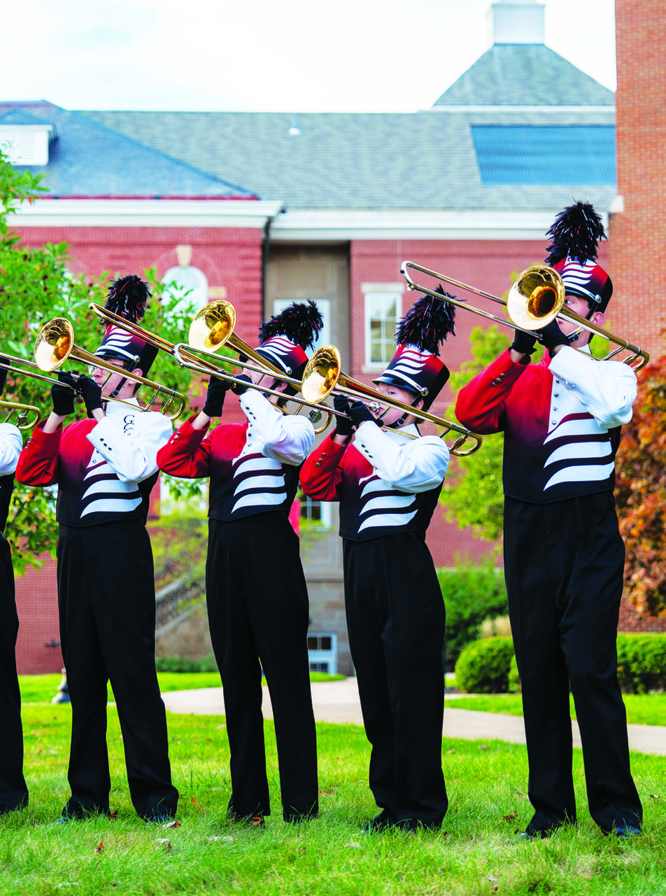 The trombone section performing at the Alumni Tailgate.