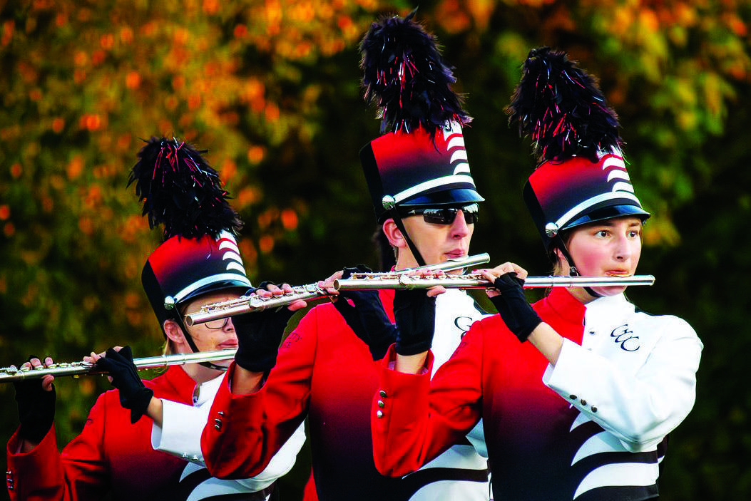 The flute section performing at a recent football game.