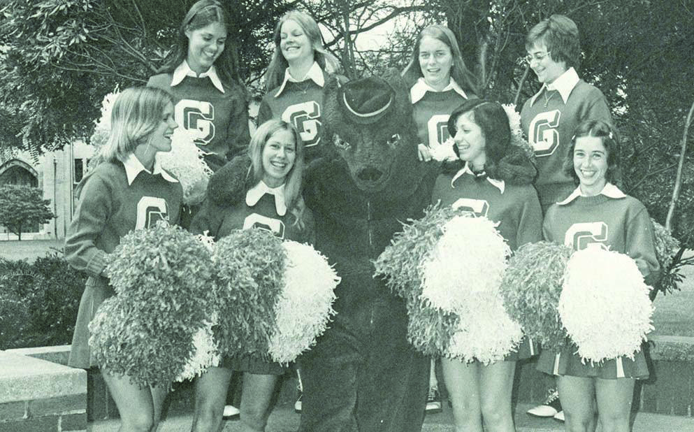 Welcome back class of 1975! School spirit skyrockets as cheerleaders gather with Willie. Thank you for your dedication in cheering on your fellow Wolverines through the years.