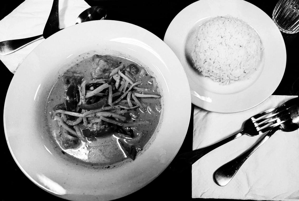 Madelyn's dish of red curry and rice.