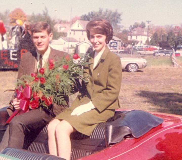 This 1967 Homecoming parade features two Grover alumni. On the right is Sherry Droz ’68. She was elected the Homecoming sweetheart for the Kappa Alpha Phi fraternity.