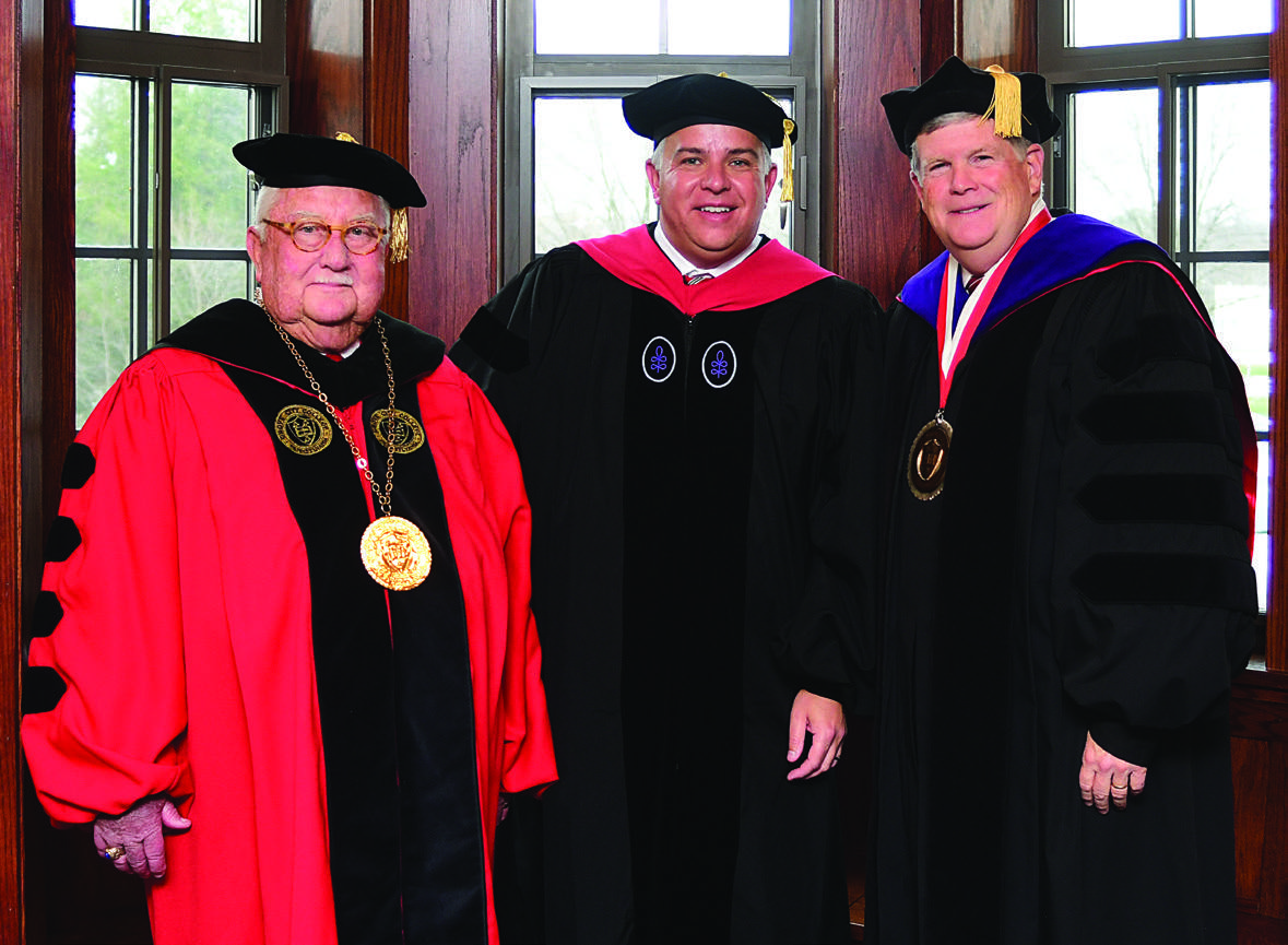 Former Presidents Richard Jewell ’67 and Paul McNulty ’80 with recently innaugurated President Bradley Lingo ’00.