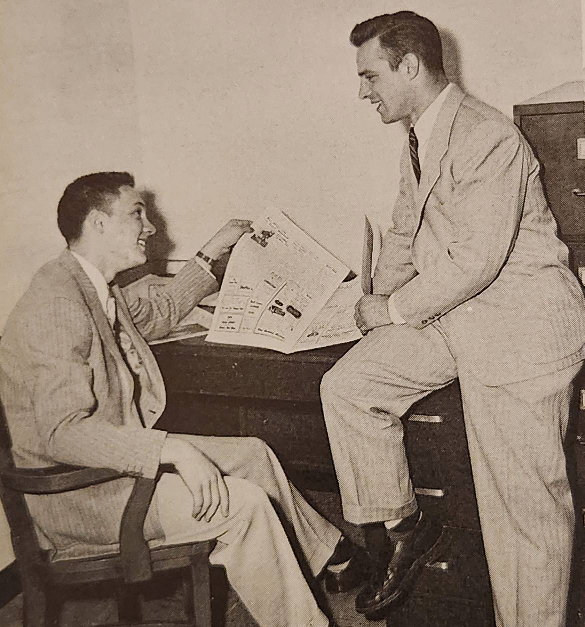 Below, staffers in the 1950s.